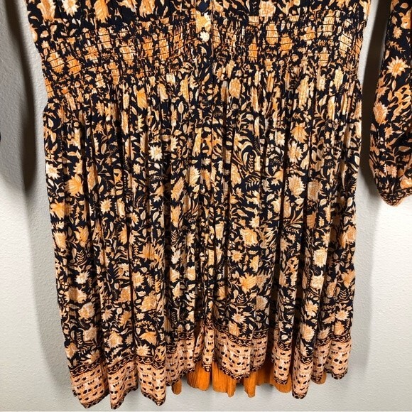 Faherty Montara Long Sleeve Dress in Wanderlust Floral Blue Orange Small - Picture 4 of 8